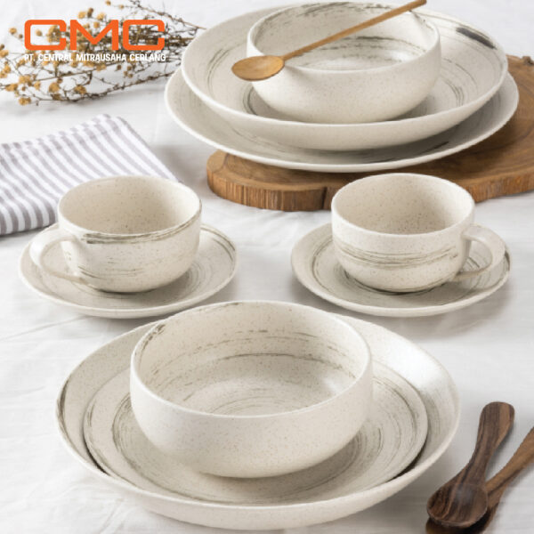 dinner plate warna putih dengan motif yang menarik bahan stoneware