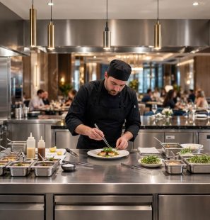 dapur stainless komersil, kitchen stainless steel komersil, meja stainless komersil, dapur hotel stainless, dapur resto stainless,