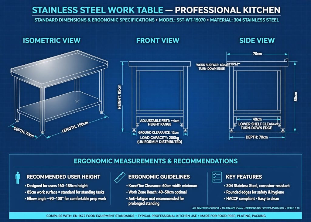 standar ukuran meja stainless