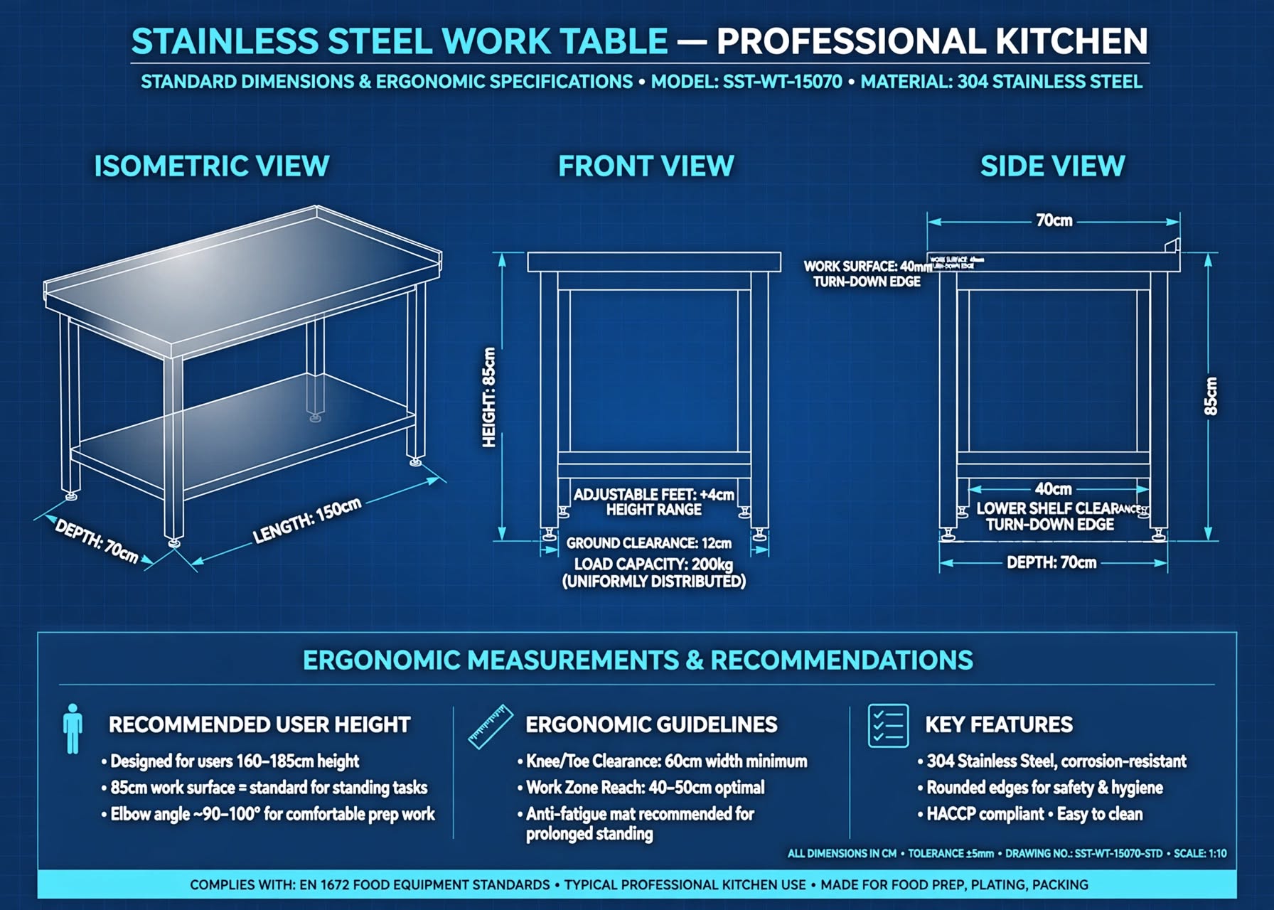 standar ukuran meja stainless